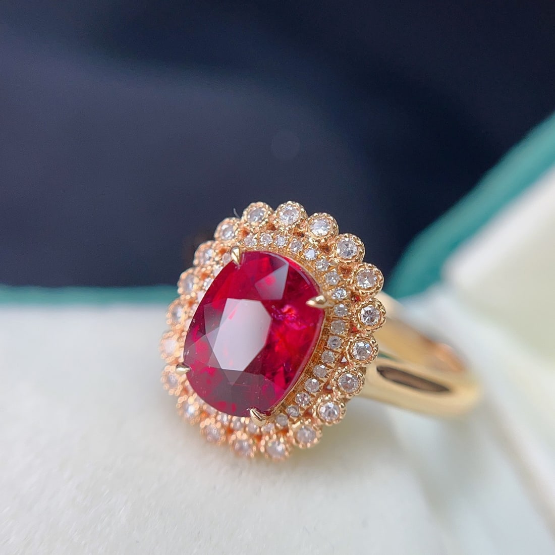 14k Gold 2.20 Ct Natural Tourmaline & Diamond Ring: Ref:231104333 // gold content:14k gold // ring size:7. 25us // // main gemstone:tourmaline // shape:oval // carat weight:2. 20ct // color:red // treatment:natural // // adjacent gemstone 2 : diamond