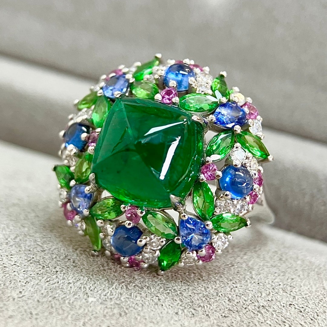 14k Gold 4.93 Ctw Vivid Green Natural Emerald & Diamond Ring - 3