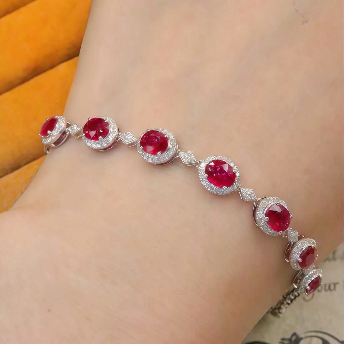 14k Gold 4.24 Ctw Natural Ruby & Diamond Bracelet - 4