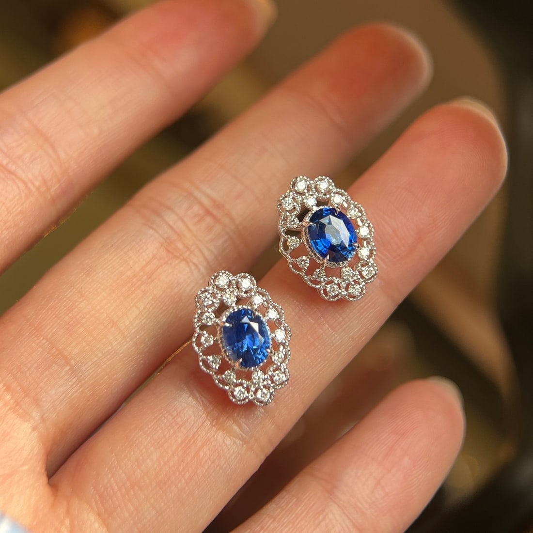 14k Gold 2.07 Ctw Natural Sapphire & Diamond Earrings - 2