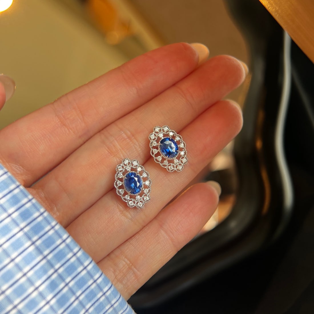 14k Gold 2.07 Ctw Natural Sapphire & Diamond Earrings - 3