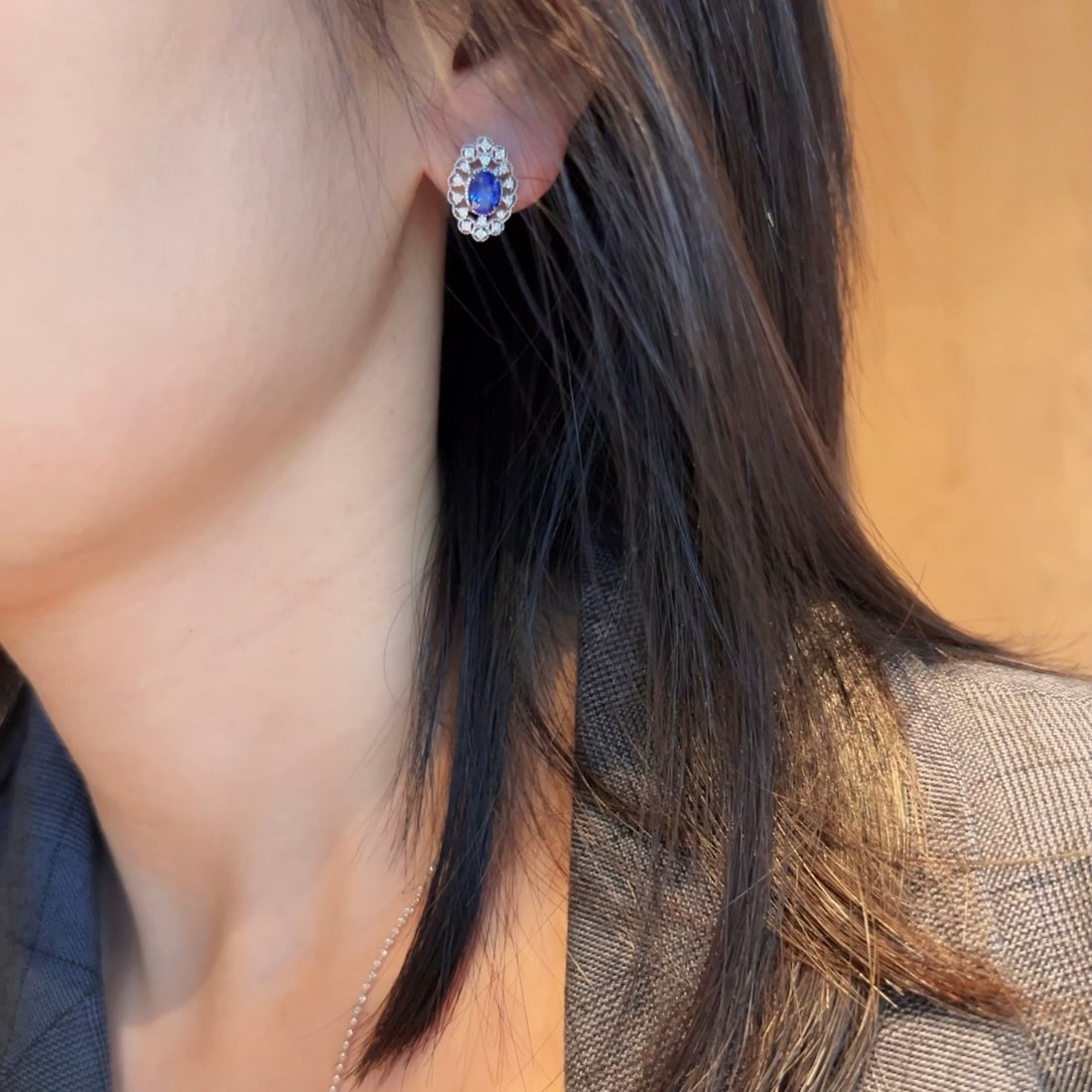 14k Gold 2.07 Ctw Natural Sapphire & Diamond Earrings - 4
