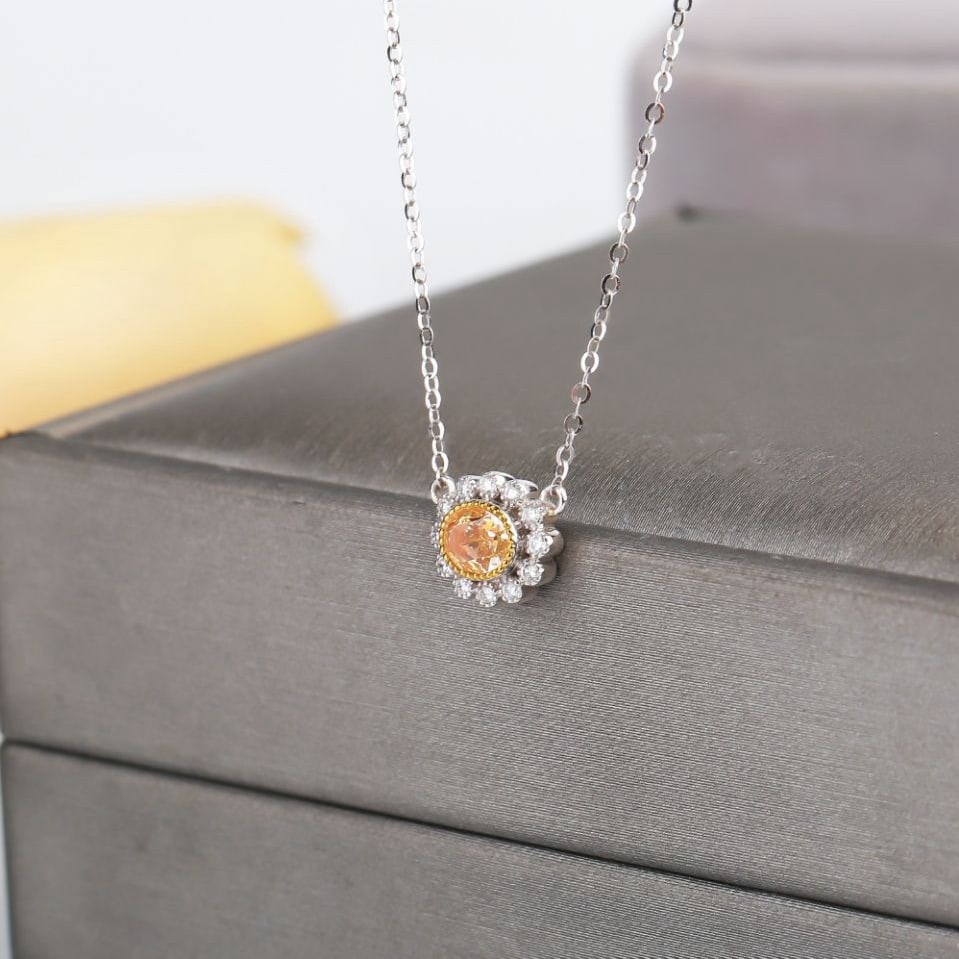 14k Gold 0.57 Ctw Natural Yellow Diamond & Diamond Necklace - 2