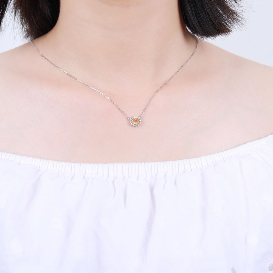 14k Gold 0.57 Ctw Natural Yellow Diamond & Diamond Necklace - 3