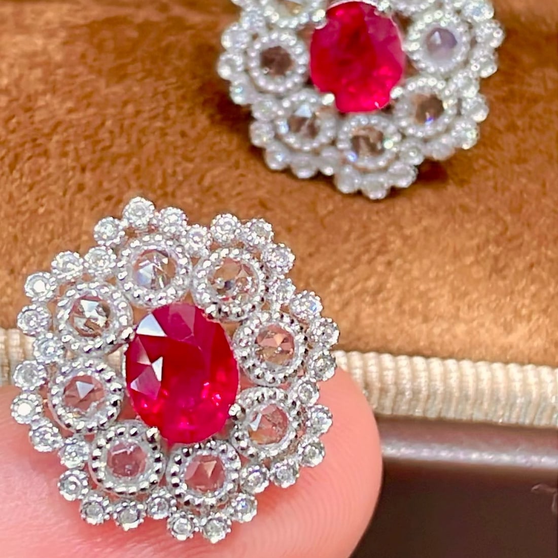 14k Gold 1.45 Ct Natural Ruby & Diamond & Sapphire Earrings - 2