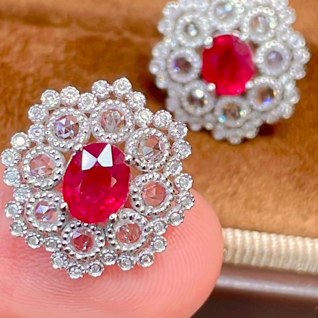 14k Gold 1.45 Ct Natural Ruby & Diamond & Sapphire Earrings - 3