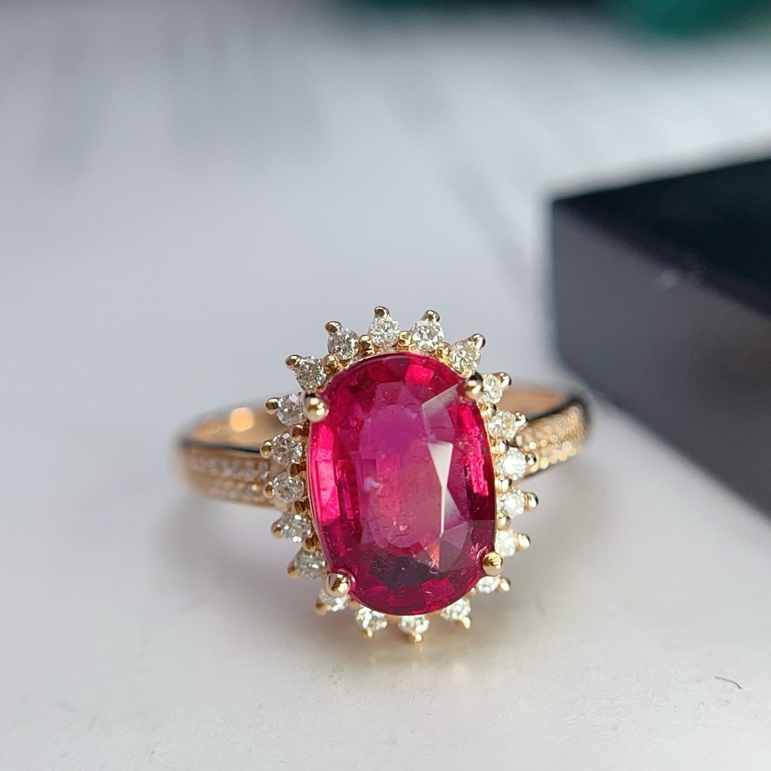 14k Gold 2.35 Ct Natural Tourmaline & Diamond Ring - 4