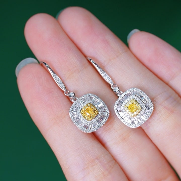 14k Gold 1.00 Ct Natural Color Diamond Earrings - 4