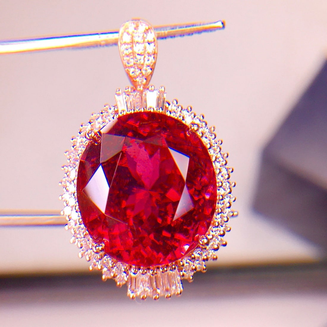 14k Gold 12.62 Ct Natural Tourmaline & Diamond Pendant( Without Chain ) - 2