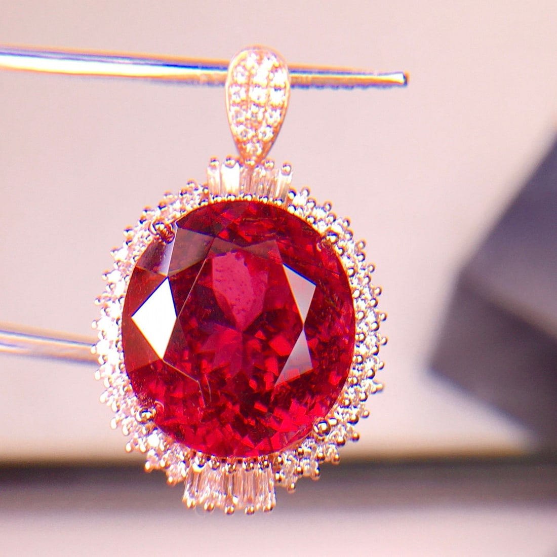 14k Gold 12.62 Ct Natural Tourmaline & Diamond Pendant( Without Chain ) - 3
