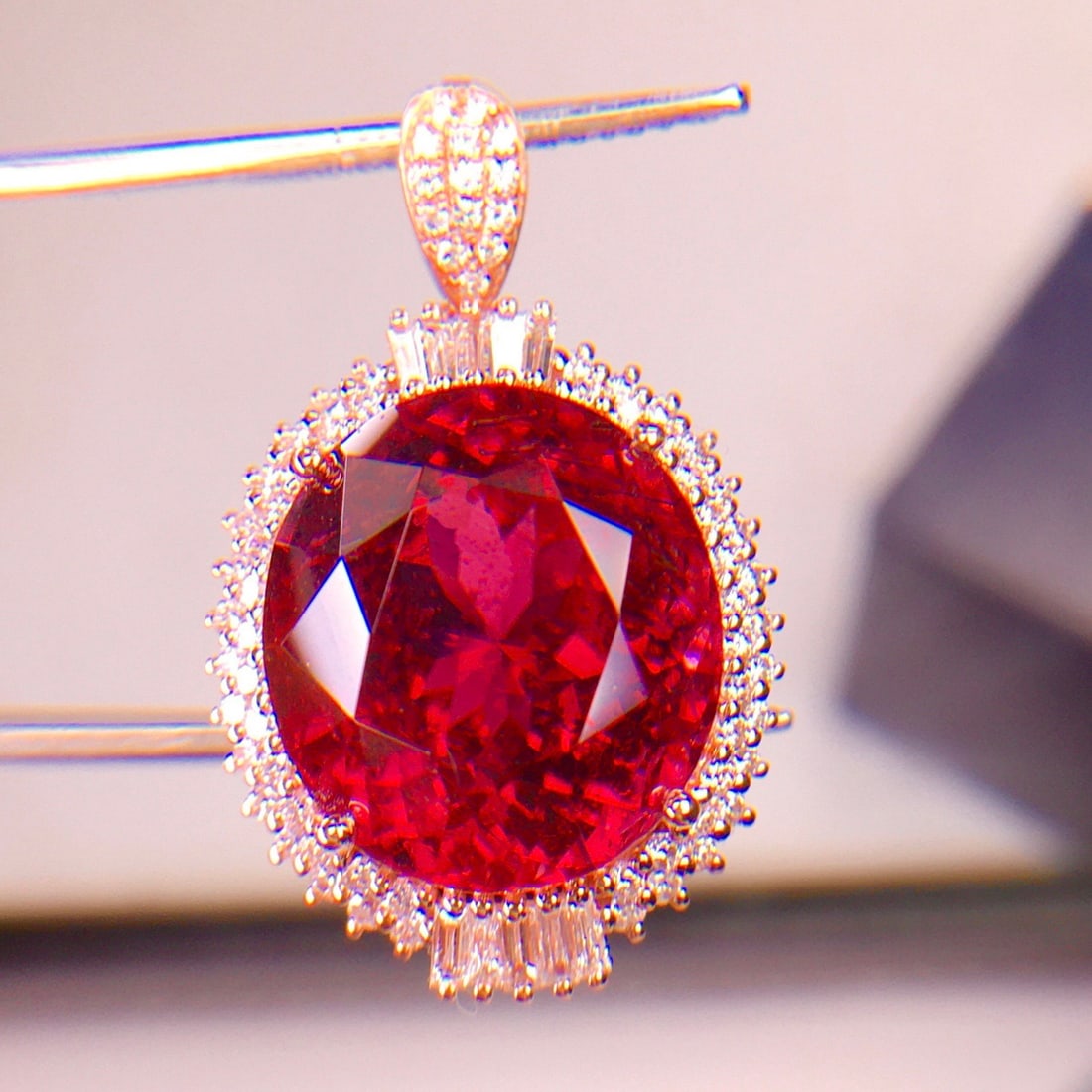 14k Gold 12.62 Ct Natural Tourmaline & Diamond Pendant( Without Chain ) - 4