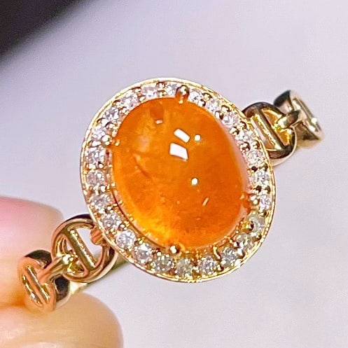 14k Gold 3.55 Ct Natural Spessartine & Diamond Ring: Ref:231104394 // gold content:14k gold // ring size:7. 25us // // main gemstone:spessartine // shape:oval // carat weight:3. 55ct // color:orange // treatment:natural // // adjacent gemstone 2 :