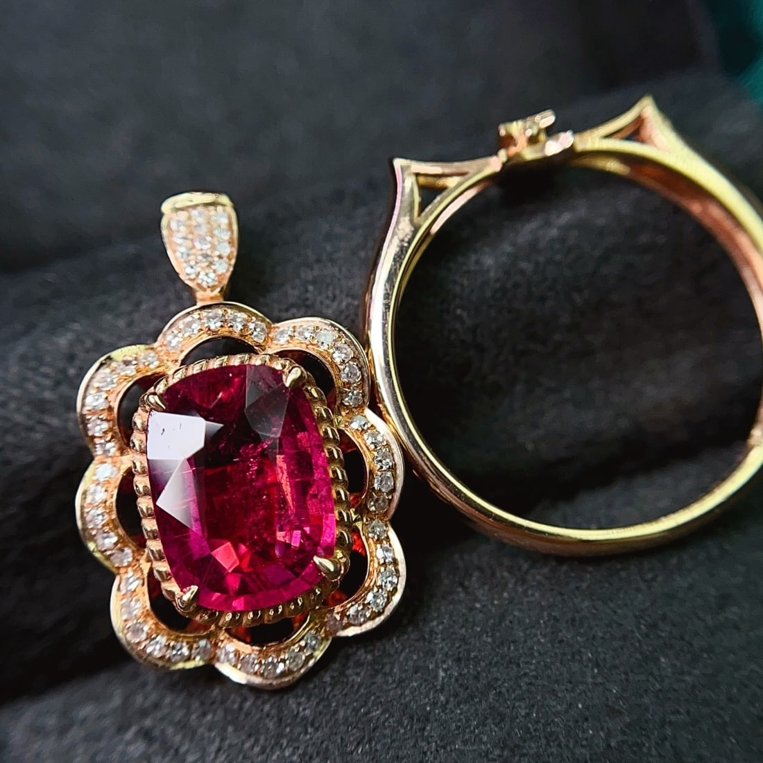 14k Gold 2.55 Ct Natural Tourmaline & Diamond Ring/pendant( Without Chain ) - 4