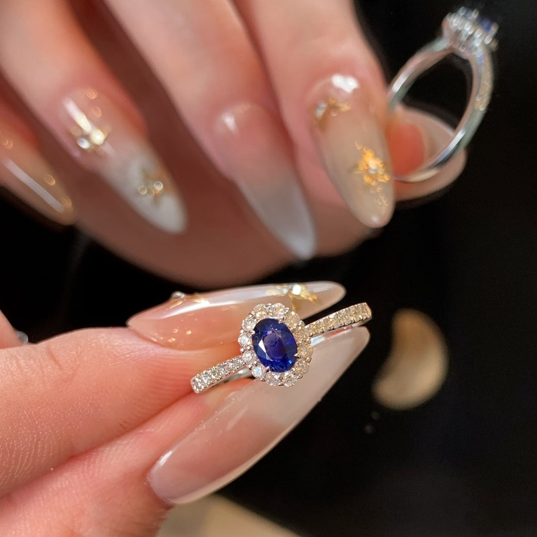14k Gold 0.79 Ctw Natural Sapphire & Diamond Ring - 4
