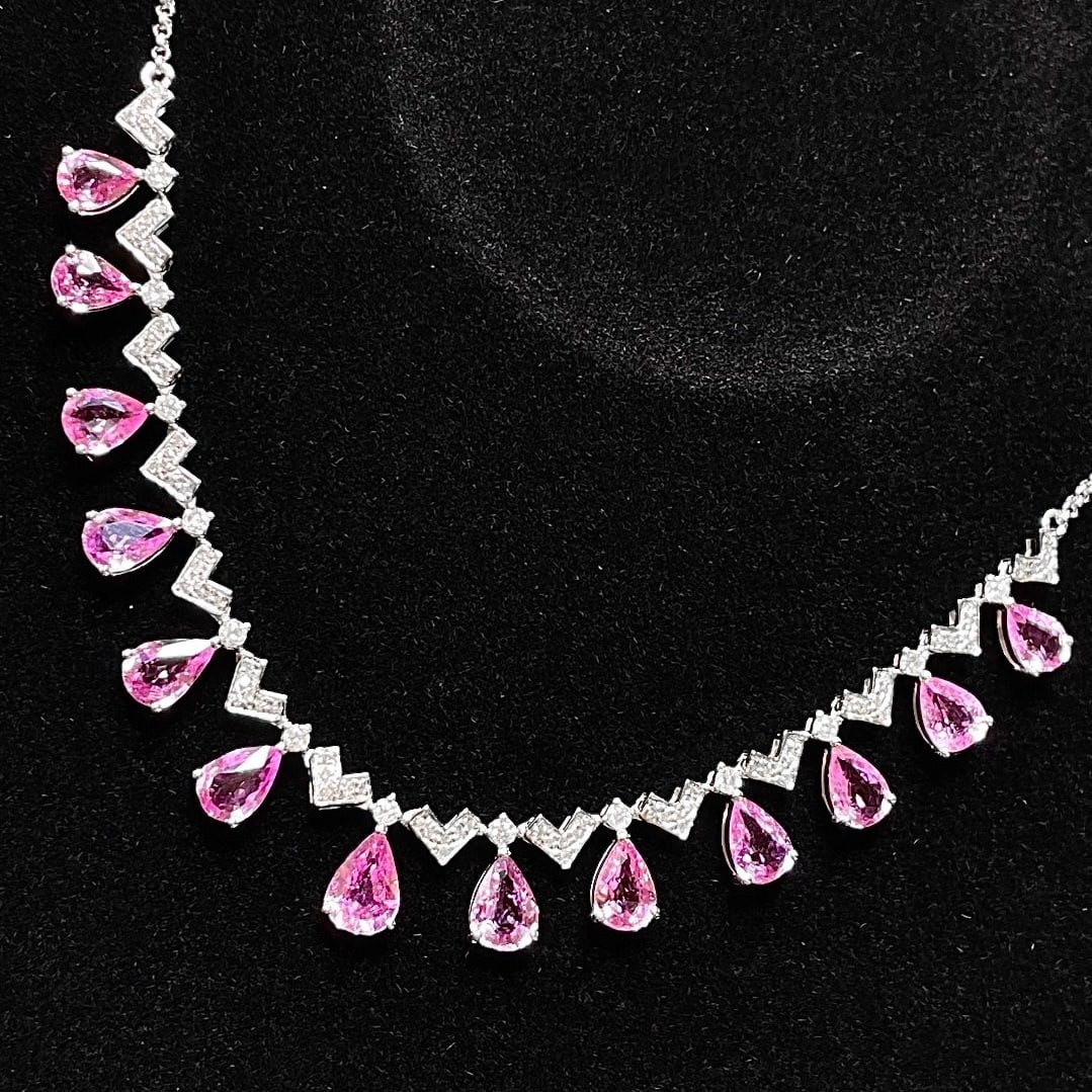 14k Gold 5.82 Ct Natural Sapphire & Diamond Necklace - 2