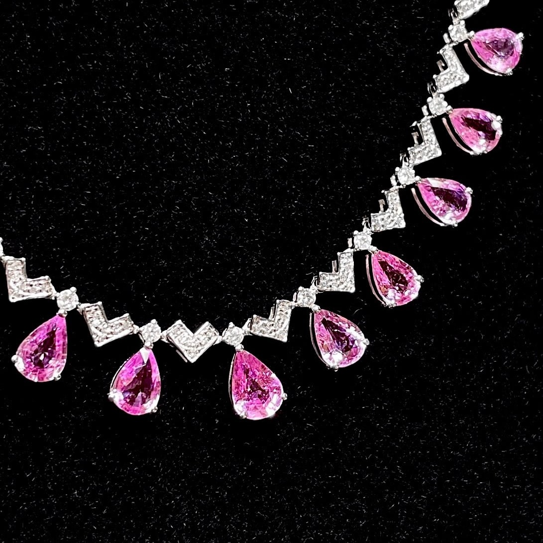 14k Gold 5.82 Ct Natural Sapphire & Diamond Necklace - 4