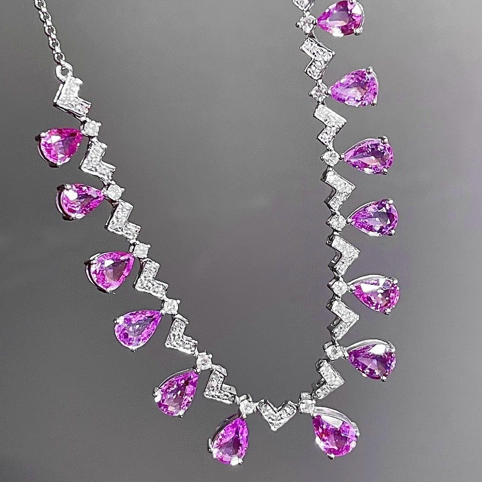 14k Gold 5.82 Ct Natural Sapphire & Diamond Necklace - 5