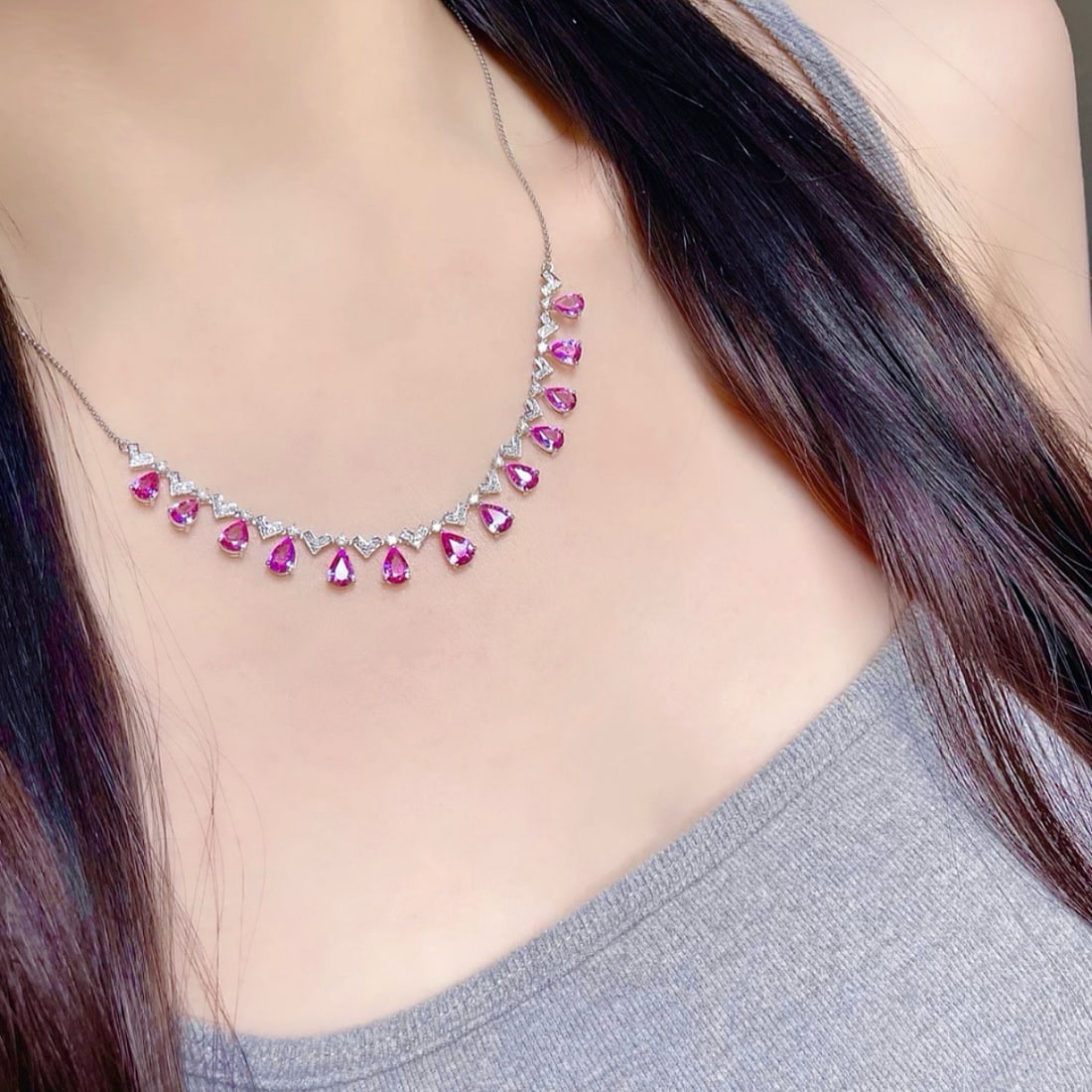 14k Gold 5.82 Ct Natural Sapphire & Diamond Necklace - 7
