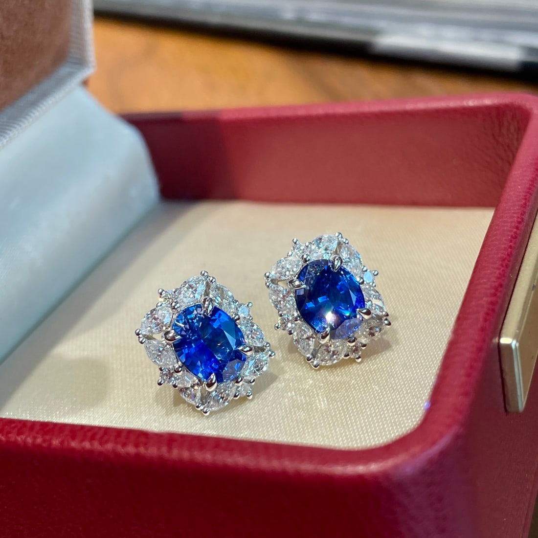 14k Gold 3.00 Ct Natural Sapphire & Diamond Earrings - 2