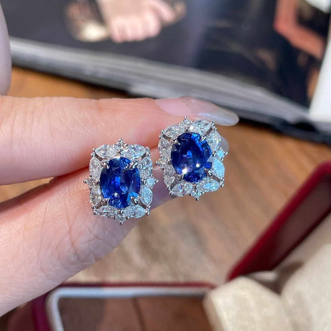 14k Gold 3.00 Ct Natural Sapphire & Diamond Earrings - 3