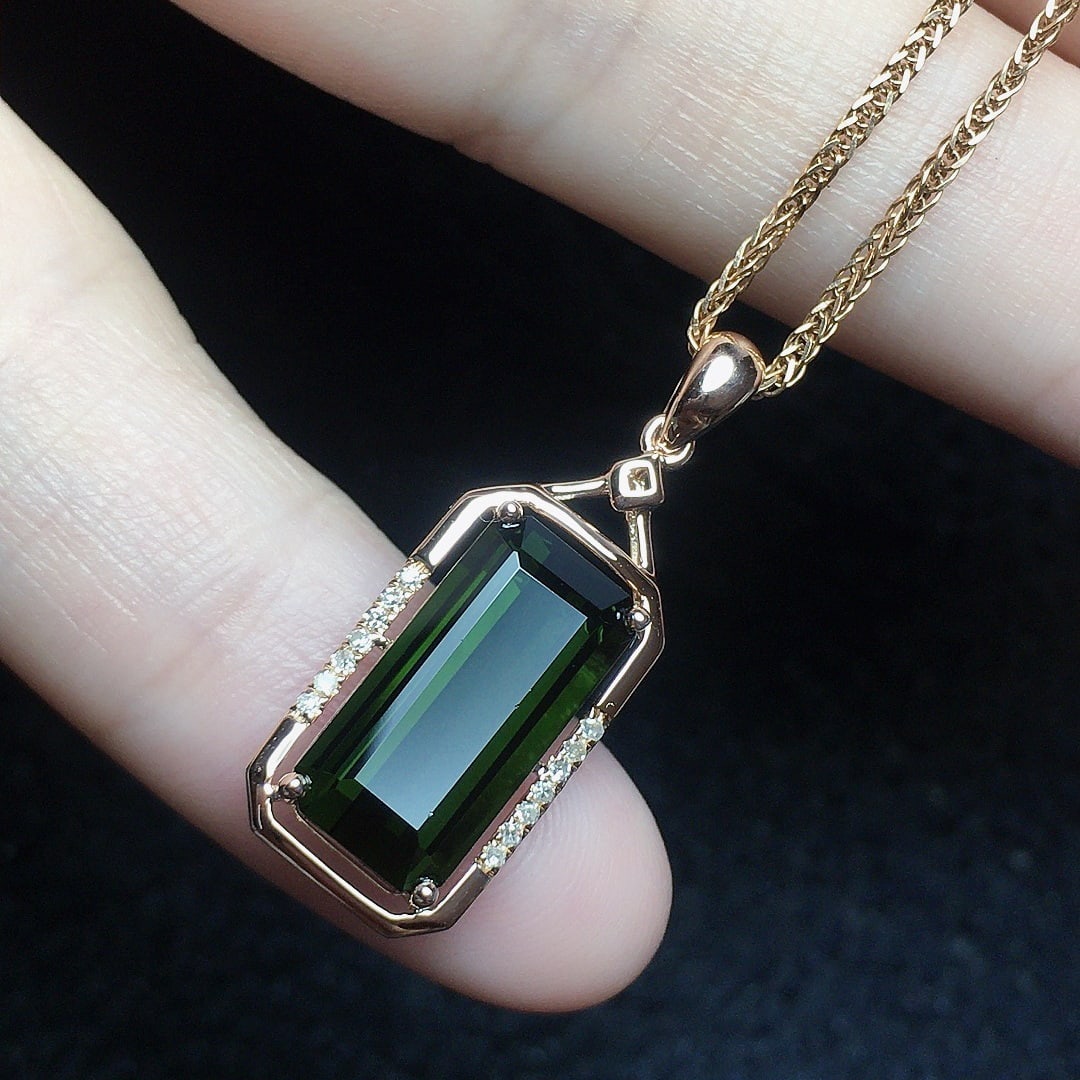 14k Gold 3.68 Ct Natural Tourmaline & Diamond Pendant( Without Chain ) - 2