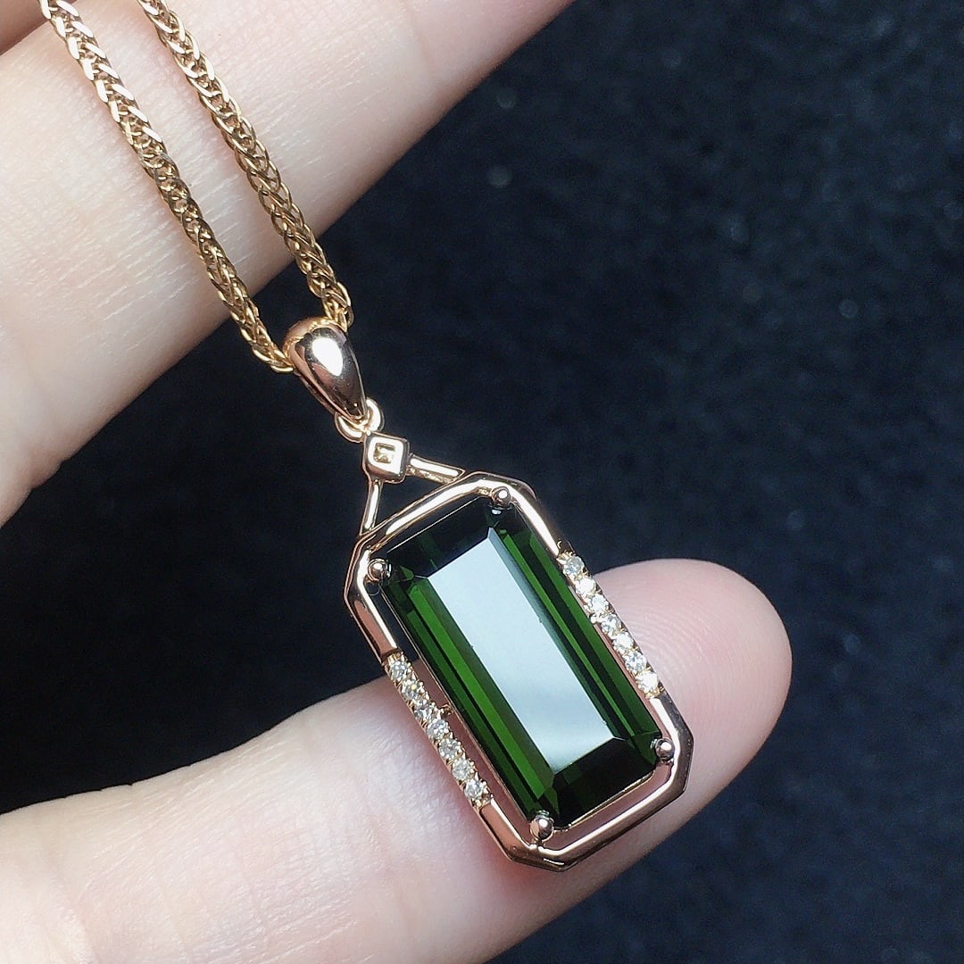 14k Gold 3.68 Ct Natural Tourmaline & Diamond Pendant( Without Chain ) - 3
