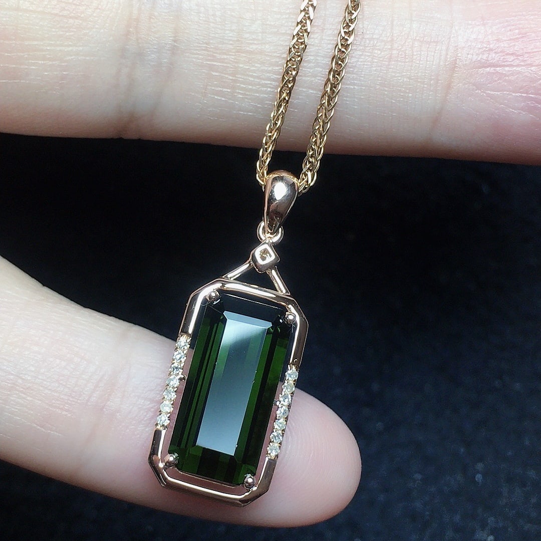 14k Gold 3.68 Ct Natural Tourmaline & Diamond Pendant( Without Chain ) - 4