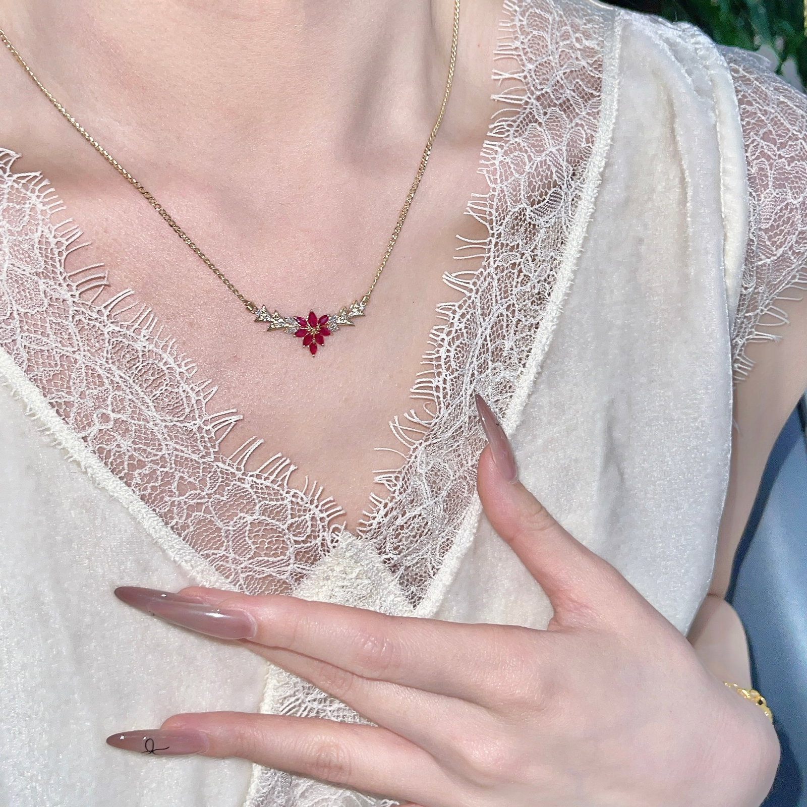 14k Gold 0.78 Ct Natural Ruby & Diamond Necklace - 4