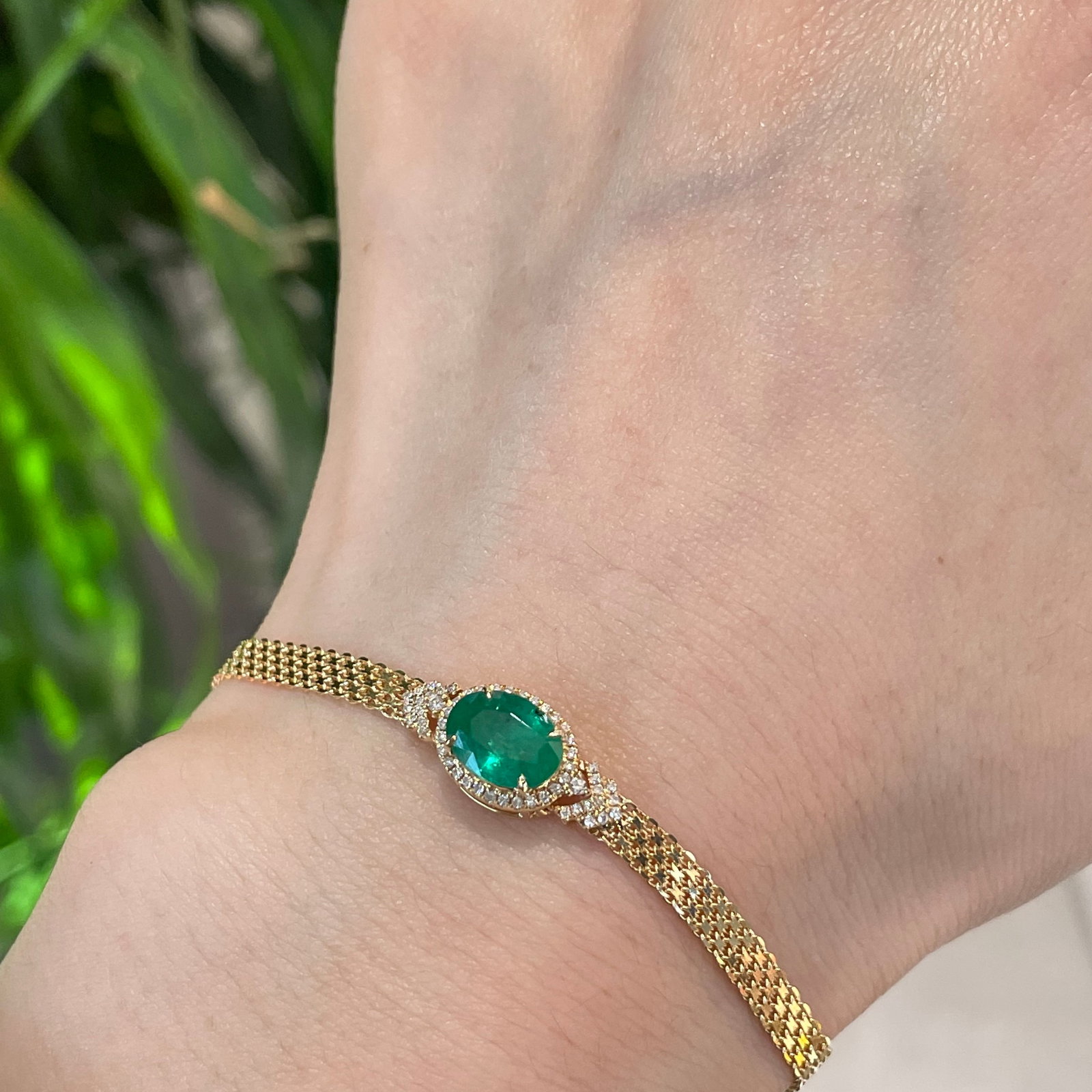 14k Gold 1.10 Ct Natural Emerald & Diamond Bracelet - 5