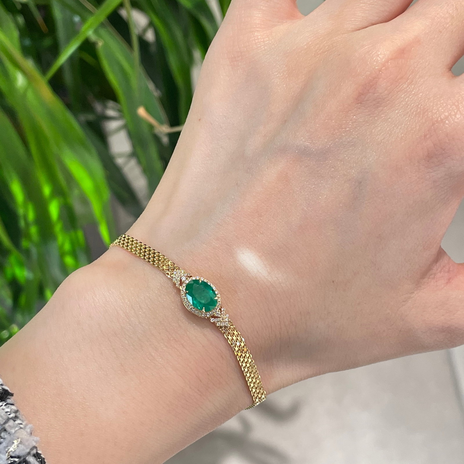 14k Gold 1.10 Ct Natural Emerald & Diamond Bracelet - 6