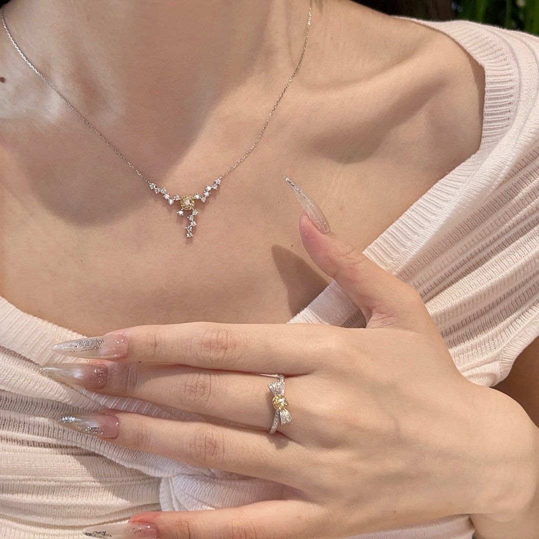 14k Gold 0.76 Ctw Natural Yellow Diamond & Diamond Necklace - 5