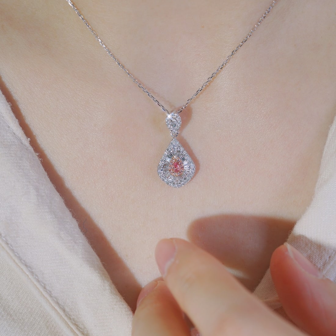 14k Gold 0.45 Ctw Natural Pink Diamond & Diamond Necklace - 3