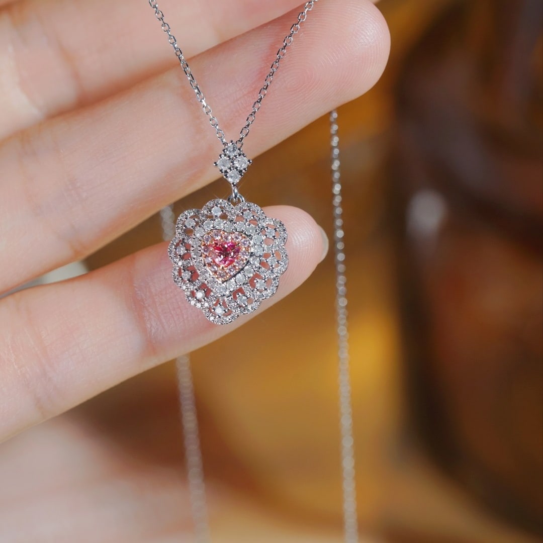 14k Gold 0.60 Ctw Natural Pink Diamond & Diamond Necklace - 3