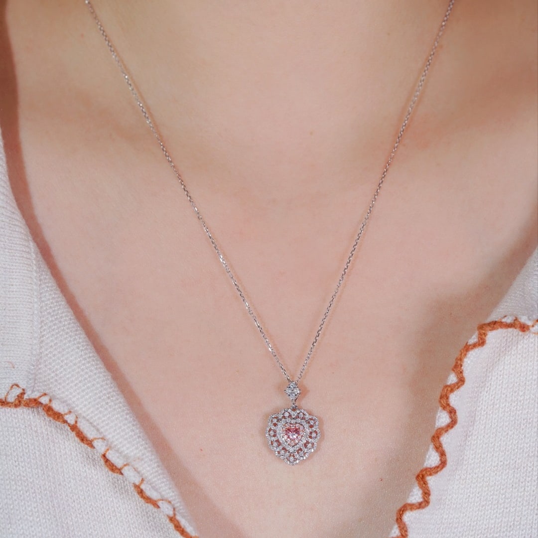 14k Gold 0.60 Ctw Natural Pink Diamond & Diamond Necklace - 5