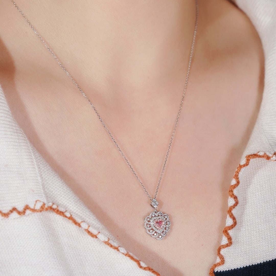 14k Gold 0.60 Ctw Natural Pink Diamond & Diamond Necklace - 7