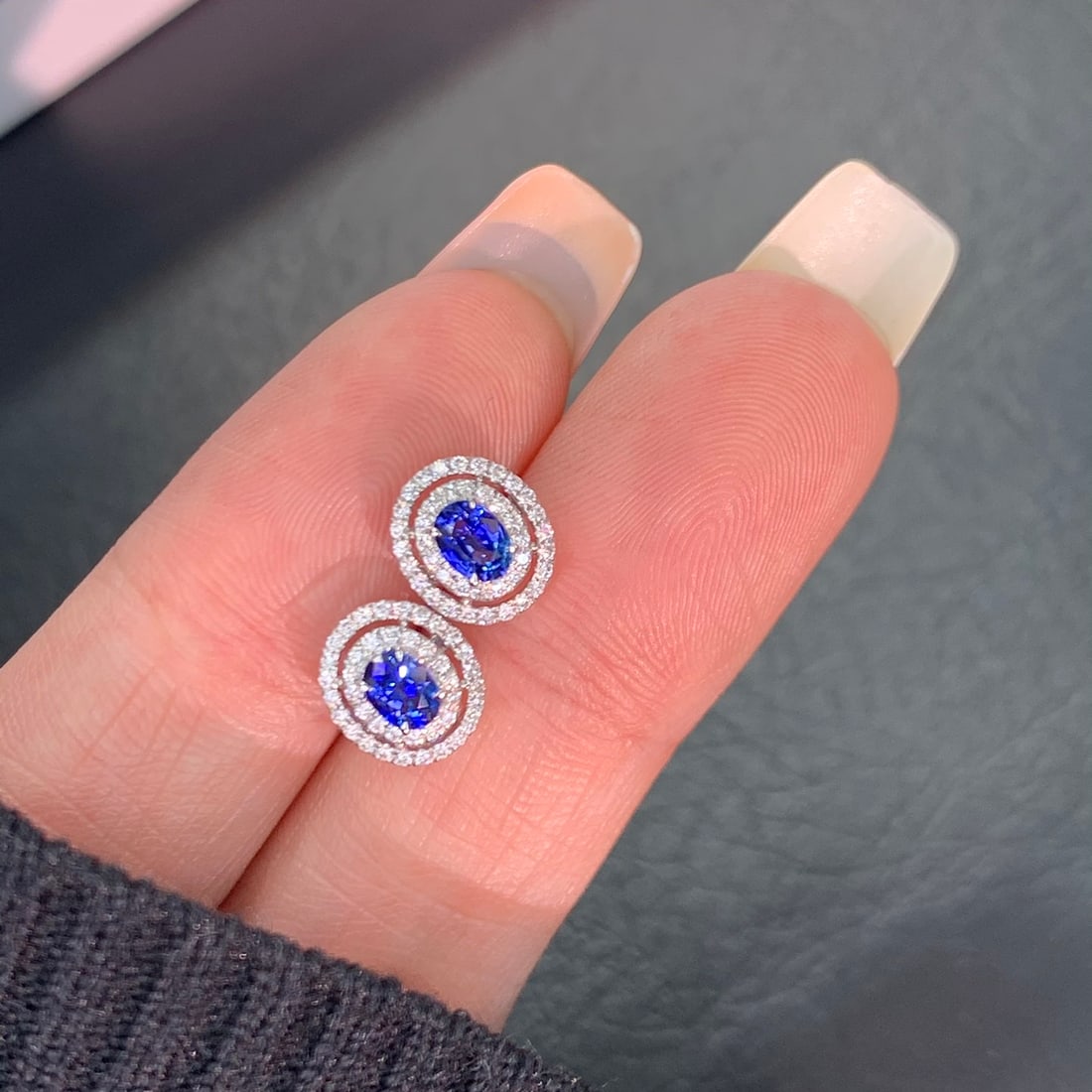 14k Gold 0.72 Ctw Natural Sapphire & Diamond Earrings - 4