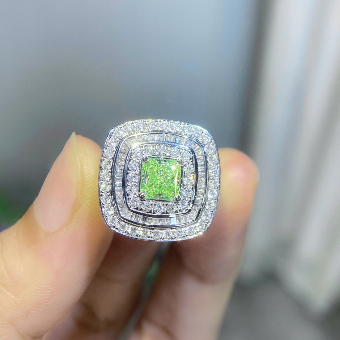 Gia Certified 14k Gold 1.95 Ctw Natural Green Diamond & Diamond Ring/pendant( Without Chain ) - 3