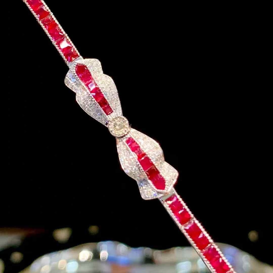 14k Gold 6 Ct Natural Ruby & Diamond Bracelet - 6