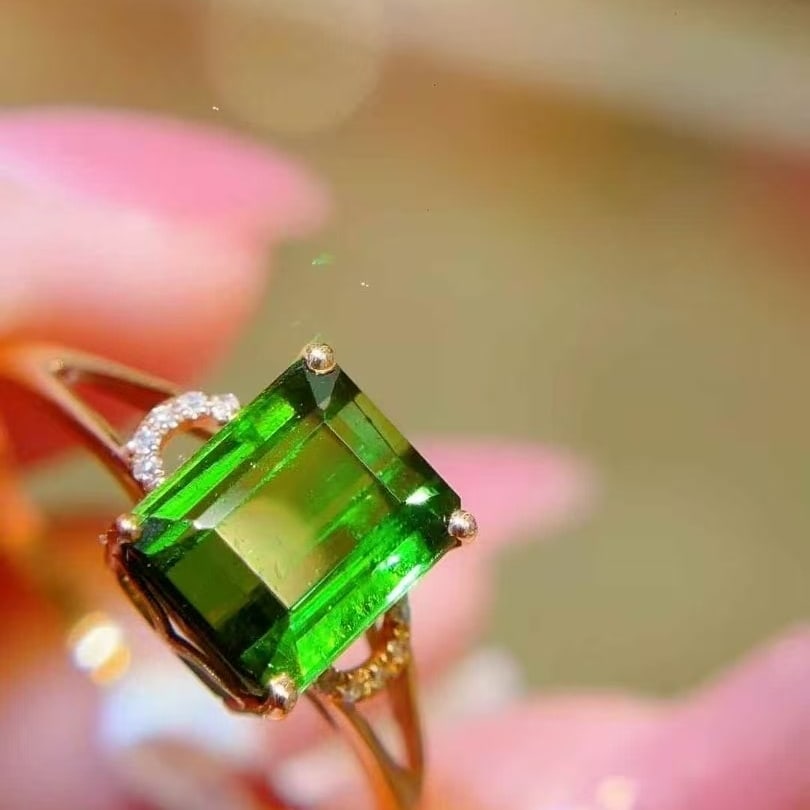 14k Gold 2.55 Ct Natural Tourmaline & Diamond Ring - 4