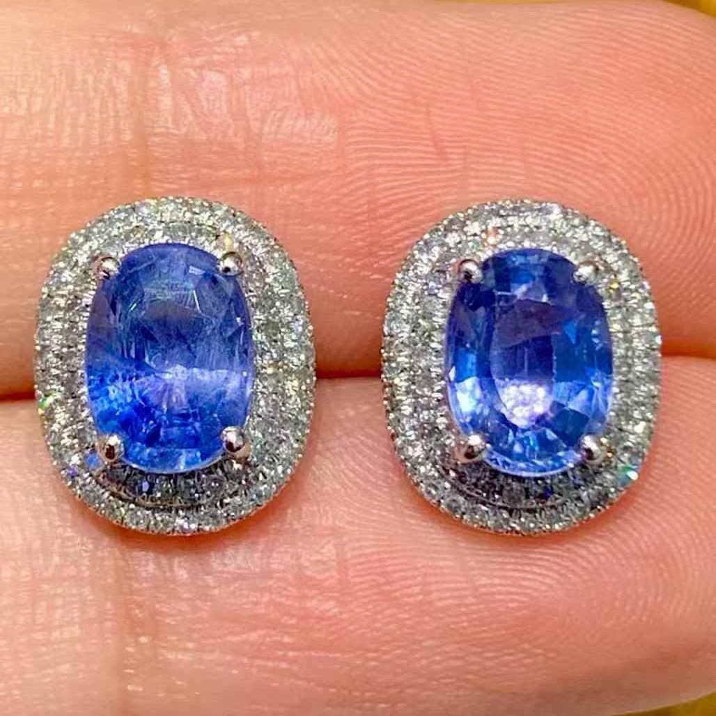 14k Gold 2.6 Ct Natural Sapphire & Diamond Earrings - 2