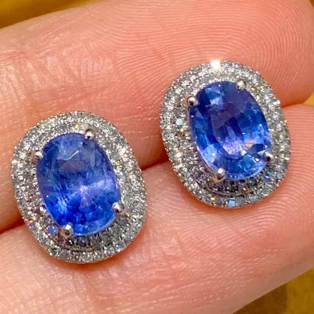 14k Gold 2.6 Ct Natural Sapphire & Diamond Earrings - 3