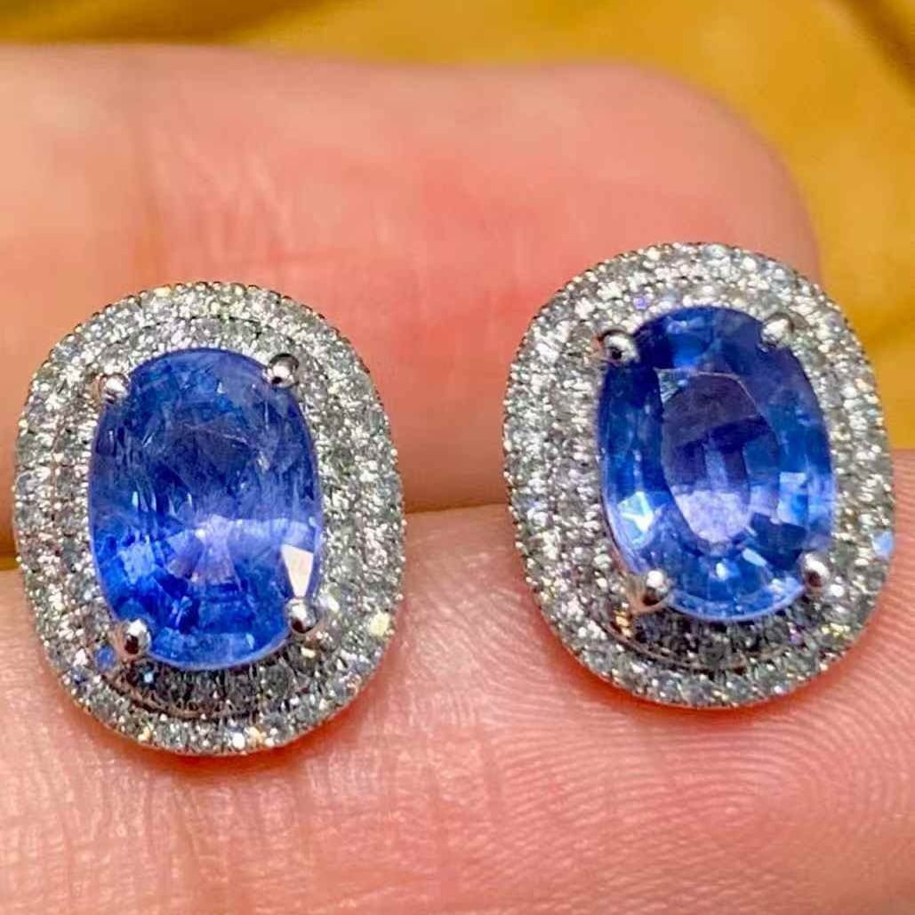 14k Gold 2.6 Ct Natural Sapphire & Diamond Earrings - 5