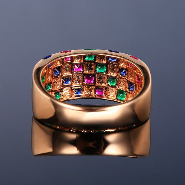 14k Gold 1.56 Ctw Natural Ruby & Sapphire & Emerald Ring - 4