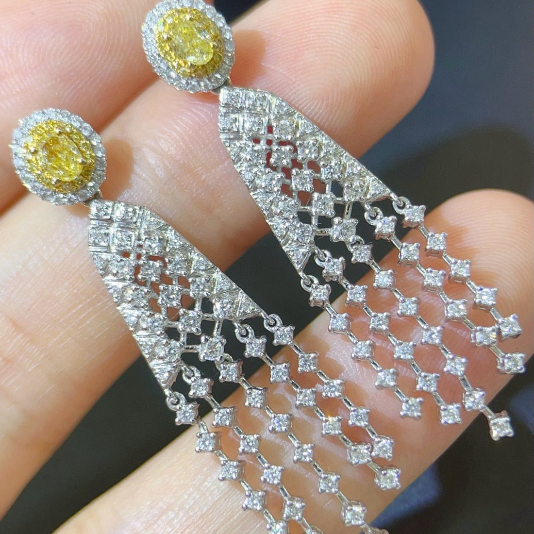 14k Gold 1.72 Ctw Natural Yellow Diamond & Diamond Earrings - 4