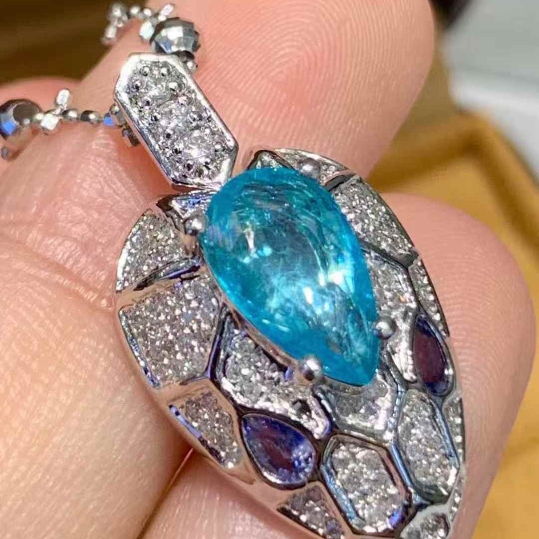 14k Gold 1.00 Ct Natural Paraiba Tourmaline & Diamond Pendant( Without Chain ) - 5