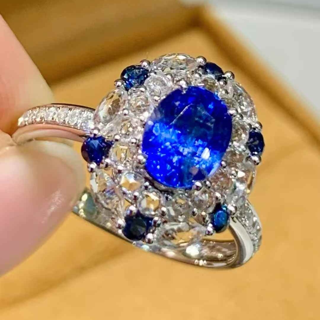 14k Gold 1.4 Ct Natural Sapphire & Coloured Gemstone & Diamond Ring - 4
