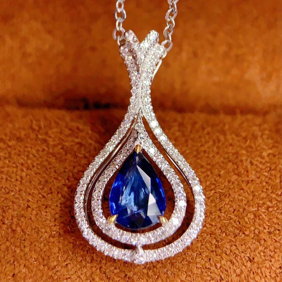 14k Gold 1.1 Ct Natural Sapphire & Diamond Pendant( Without Chain ) - 3