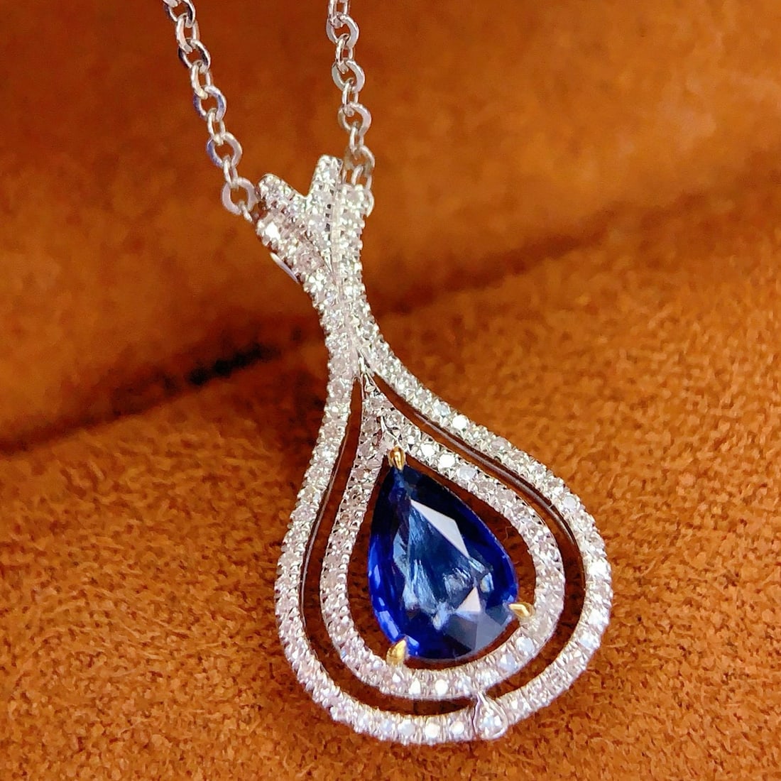14k Gold 1.1 Ct Natural Sapphire & Diamond Pendant( Without Chain ) - 4