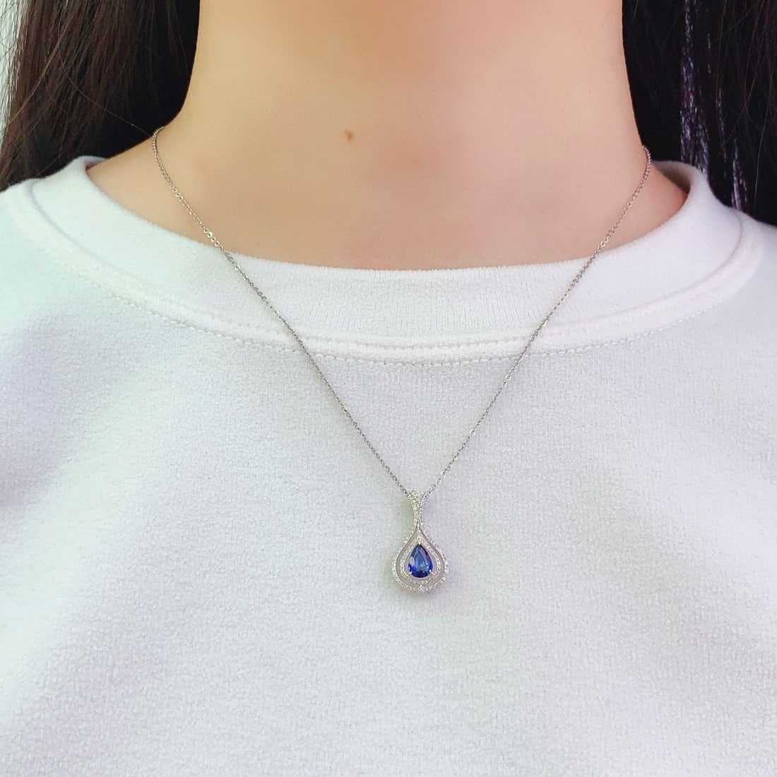 14k Gold 1.1 Ct Natural Sapphire & Diamond Pendant( Without Chain ) - 5