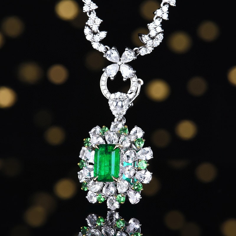 14k Gold 1.28 Ctw Natural Emerald & Diamond Pendant( Without Chain ) - 2
